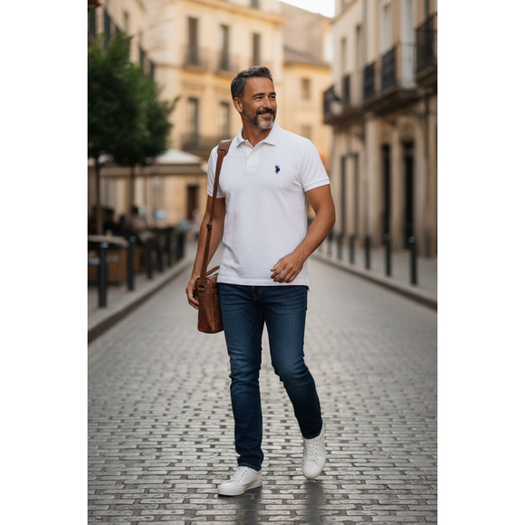 NWT 2(White & Brown) US Polo Assn. Men's Performance Pique  Polo Shirts - Picture 1 of 7